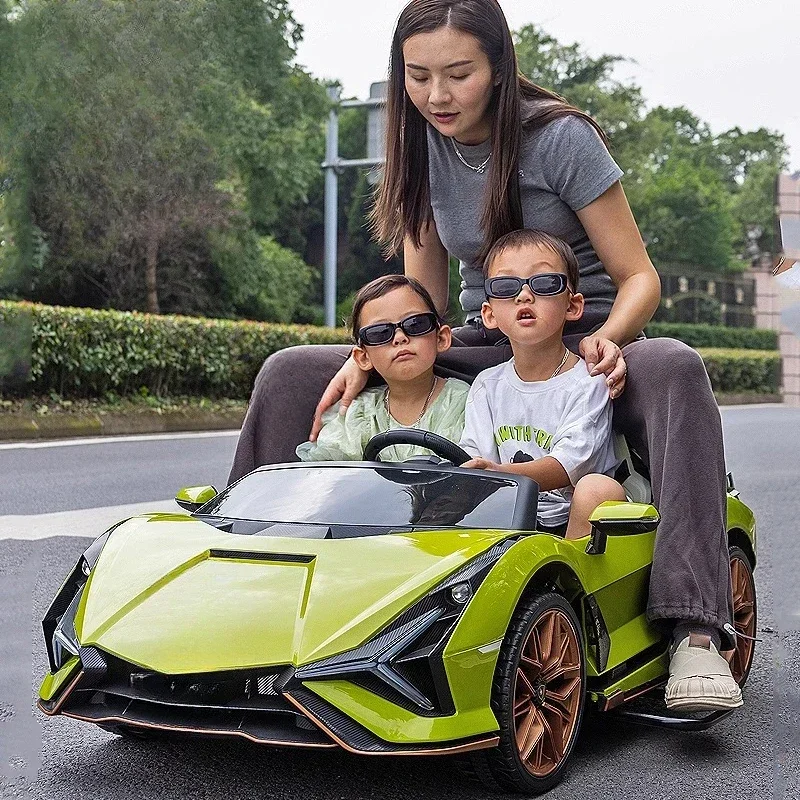 double seat, children's electric car, four-wheeled toy can seat adults with remote control baby parent-child sports car