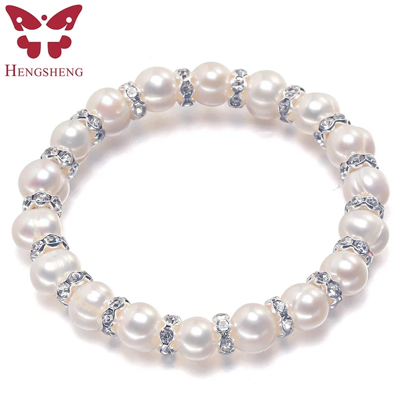 New Arrival White 8-9mm Baroque Natural Freshwater Pearl Bracelet for Women Birthday Gift, Fine Jewelry Strand Bracelets