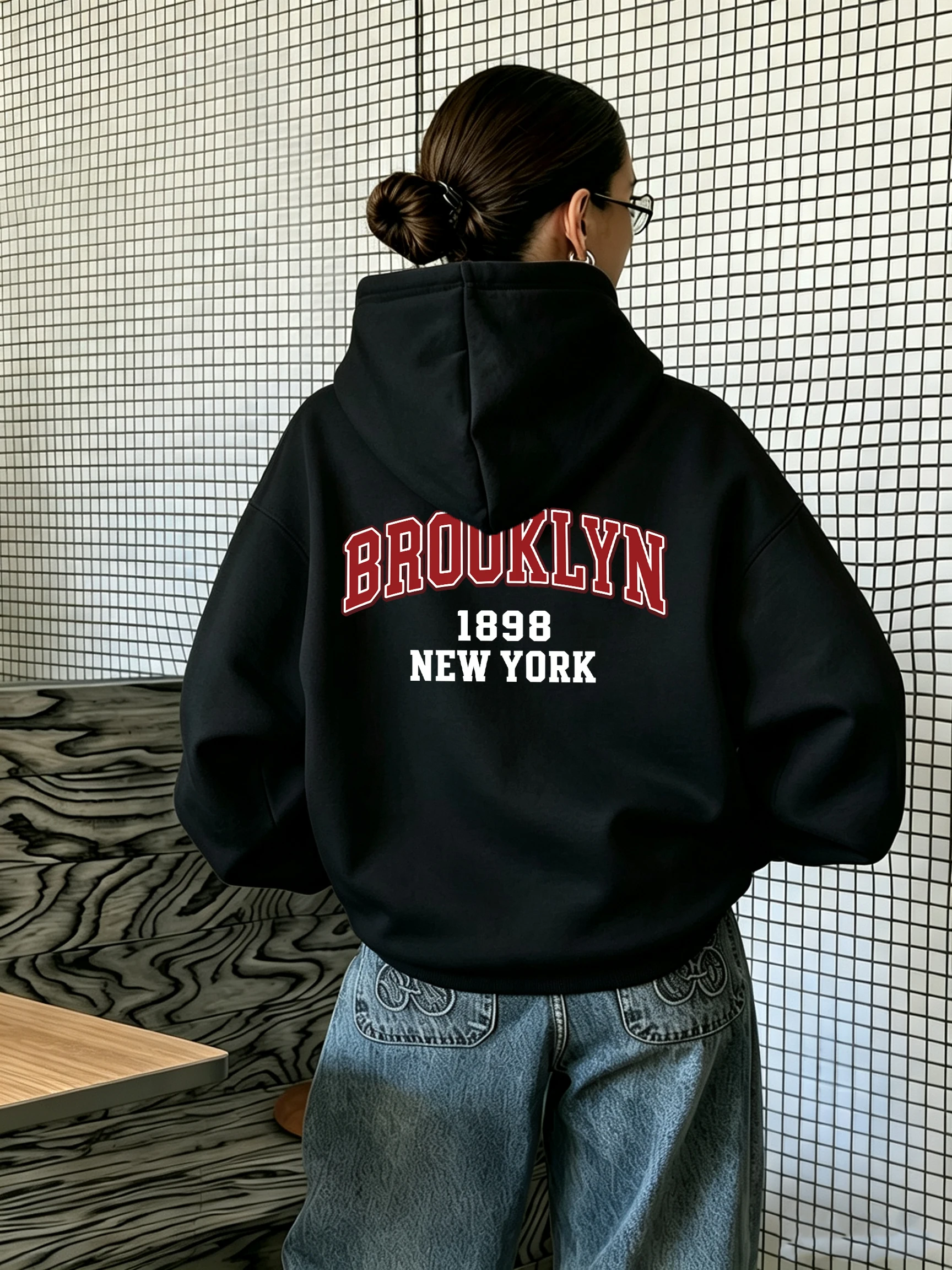Brooklyn New York Usa Pattern Womens Loose Tops Street Autumn Sweatshirts Comfortable Casual Hoodie Simple All-Match Streetwear