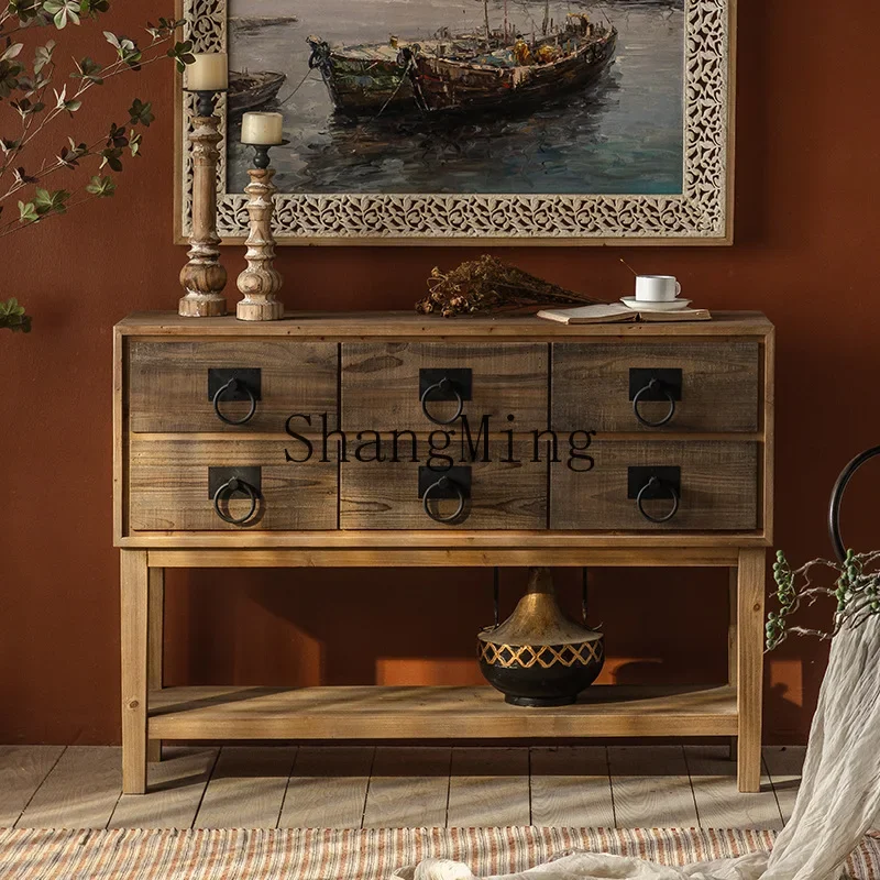 SM home retro solid wood entrance cabinet antique disassembly and assembly living room window display wooden decorative cabinet