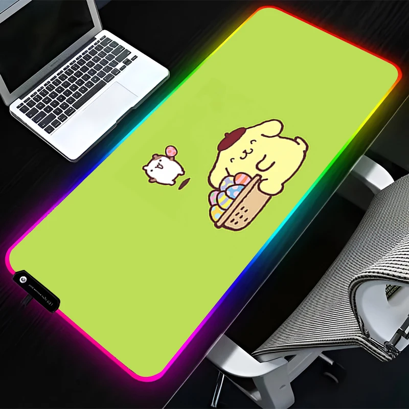 RGB LED Mouse Pad HD Rubber Mousepad Extended Pad PC Accessories Desk Mat P-pompompurin Non Slip Gaming Mats Office Keyboard Pad