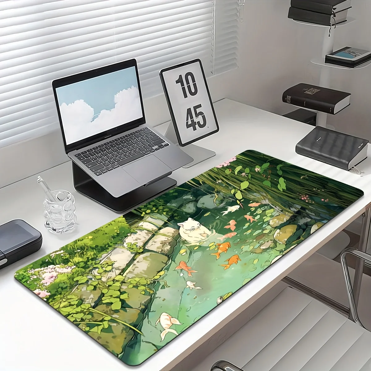 Extra Large Durable Mouse Pad with Cute Cat, Fish, and Scenery Design Game Desk Mat Non-Slip Rubber Base Keyboard Mat Home Decor