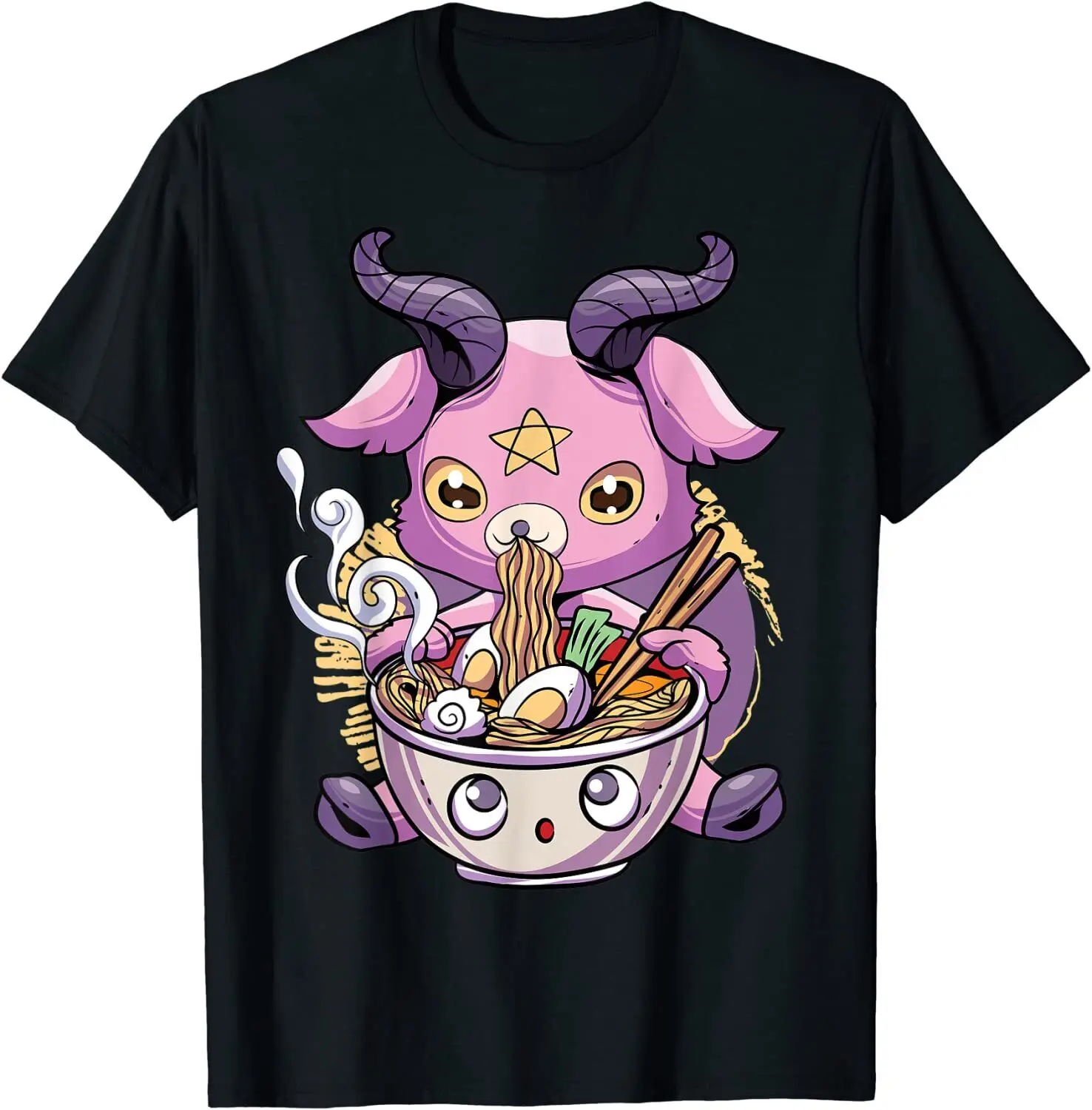 NEW LIMITED Pastel Baphomet Ramen Noodles Japan Food Goat Design T-Shirt S-3XL