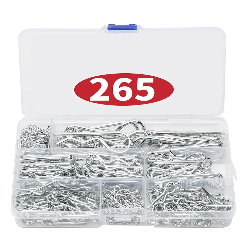 Galvanized R Type Hairpin Cotter Pins 265 Pieces 7 Size Variants for Car Repair Lawnmower Servicing Tractor Maintenance and More