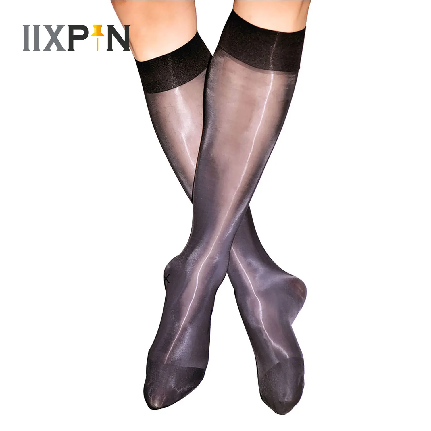 1 Pair Mens Glossy Stockings Stretchy Over-the-Calf Socks See-Through Knee High Socks Nightclub Performance Costume Accessories