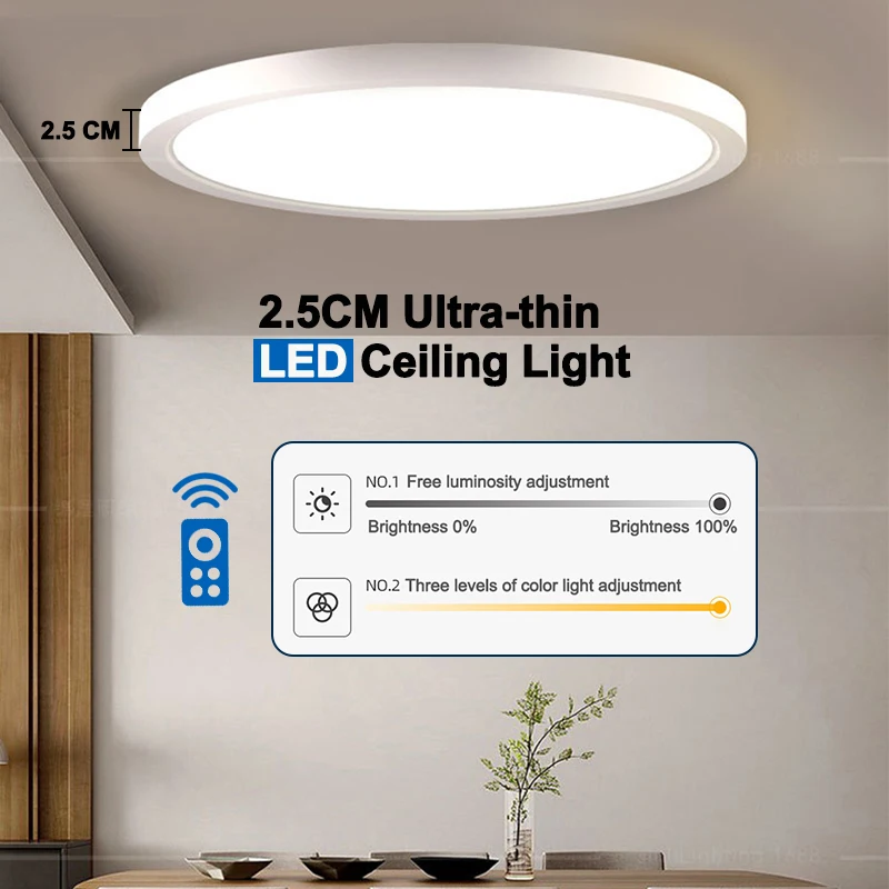 Luz Led de techo moderna ultradelgada para sala de estar, lámpara redonda de 2,5 CM con Control remoto inteligente, accesorios para el hogar