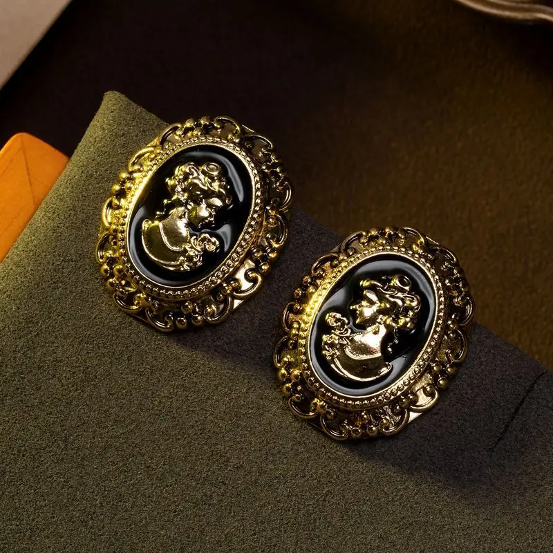 vintage European Antique Earrings Medieval Palace Style Earrings Distressed carving stud Earrings