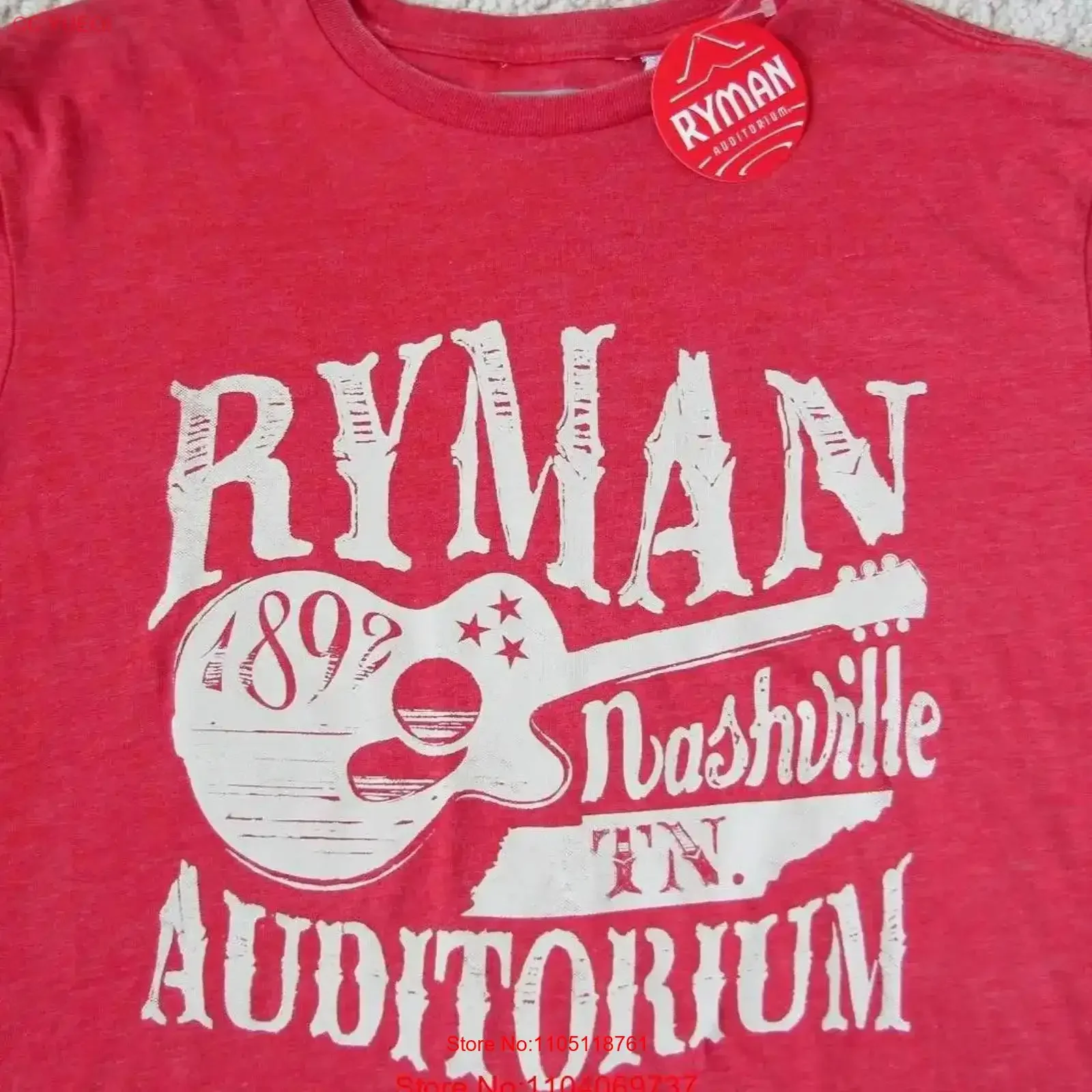 RYMAN AUDIORIUM Guitar Nashville TN Red  T shirt men M NWT NICE vintage Washed Soft designer clothes Stretched streetwear homme