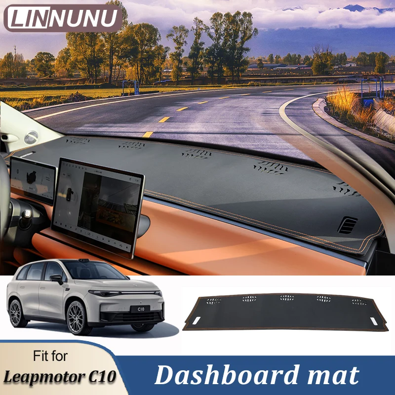 LINNUNU Car Dashboard Sun Shade Avoid Light Cover Instrument Panel Carpets Non-slip Leather Flannel Pad Mat For Leapmotor C10