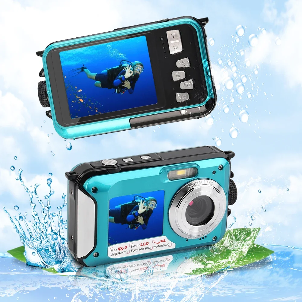 

48MP Waterproof Camera 1080P 4K/30FPS Digital Camera IPS Dual Screen Anti Shake Face Detection Autofocus for Vacation Snorkeling