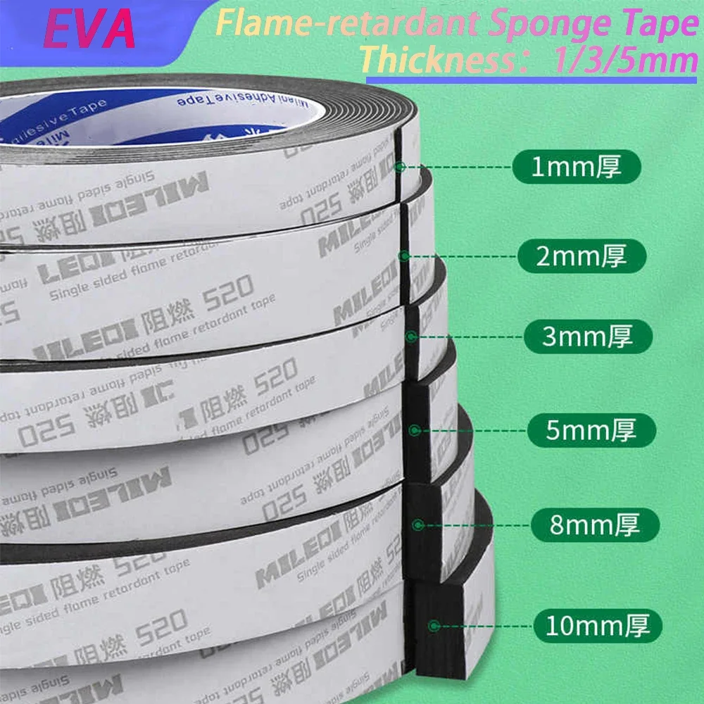 1 Roll EVA Flame-retardant Sponge Tape Fireproof High-density Lithium Battery Shock-absorbing Cotton Foam Single-sided Adhesive