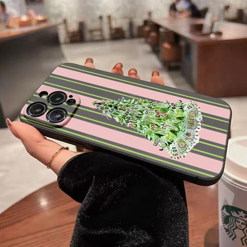 Striped Christmas Tree Pattern Phone Case For Xiaomi 15 14 Pro 13 12 11 Lite 5G 14T 13T 12T 11T Shockproof Candy Silicone Cover