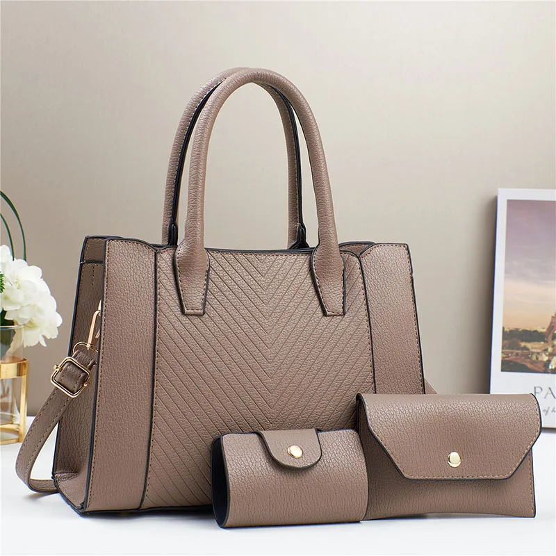 

3pcs/set Large Capacity Handbags Women PU Leather Tote Bag Retro Solid Color Shoulder Bag Shopping Travel Bag for Women bolasa