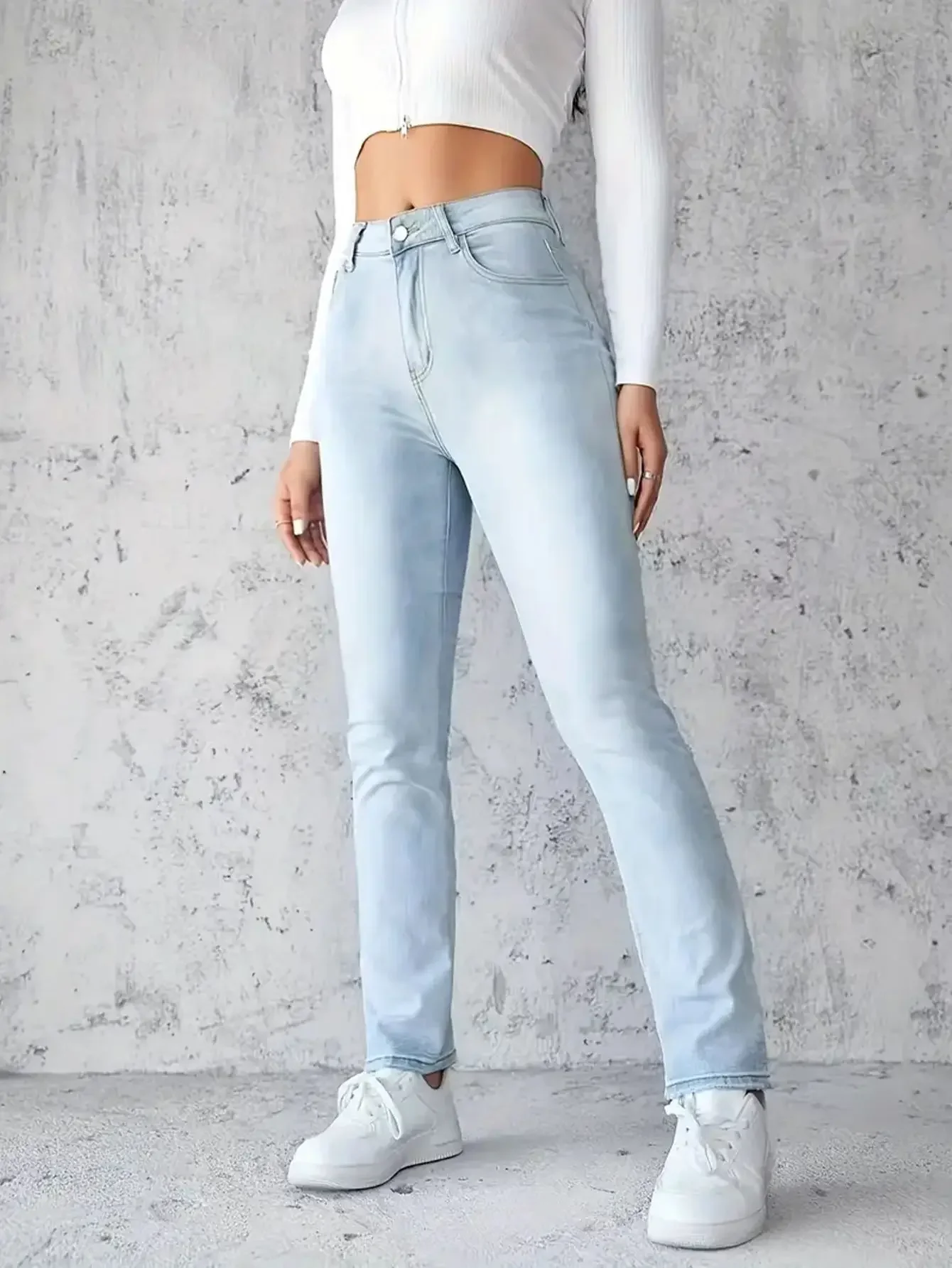 جينز عصري للمرأة Y2k نمط أزرق تمتد الدينيم السراويل مستقيم الساق الراحة تناسب عالية الخصر بنطلون خمر لباس غير رسمي #1