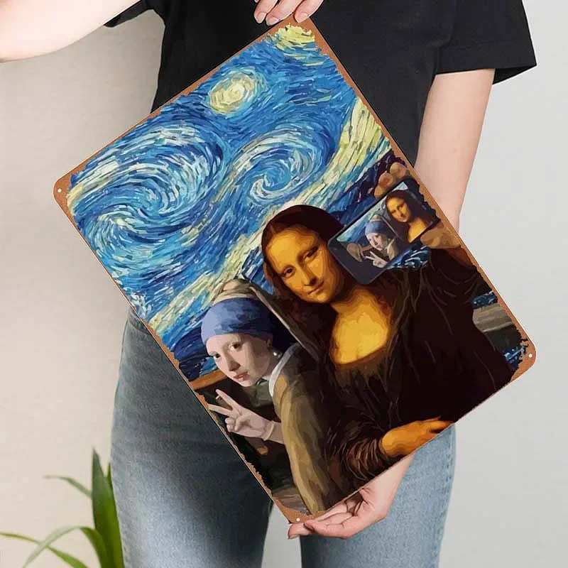 Vintage Mona Lisa Meme Sign Decoration for Home Decor Retro Metal Tin Sign Palque for Bedroom Living Room Wall Decoration Art