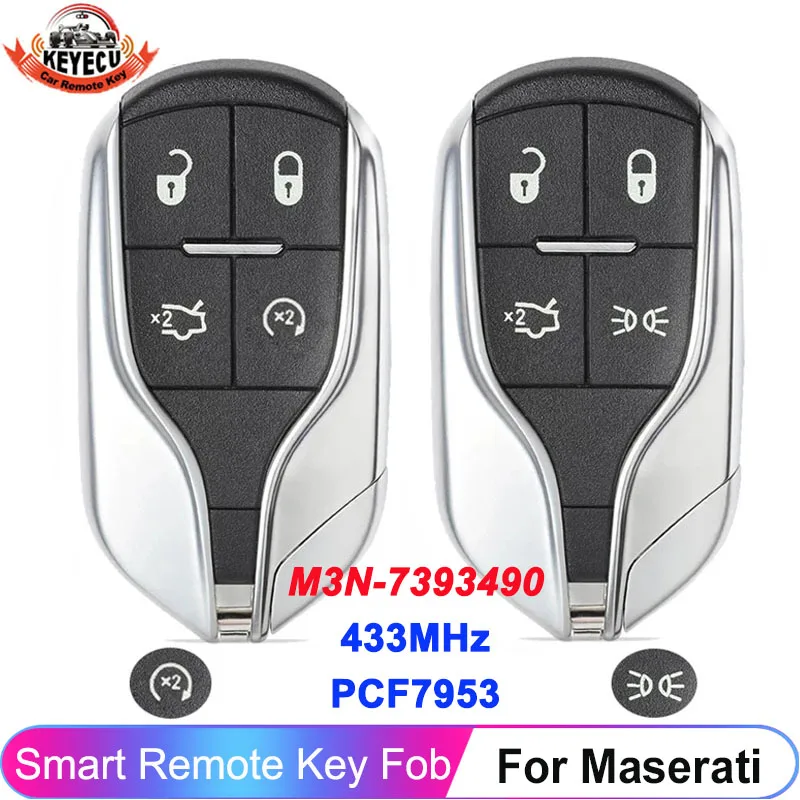 

KEYECU For 2017 2018 2019 2020 Maserati Quattroporte President Ghibli Levante M3N-7393490 Key Remote 433MHz ID46 Chip Smart Fob