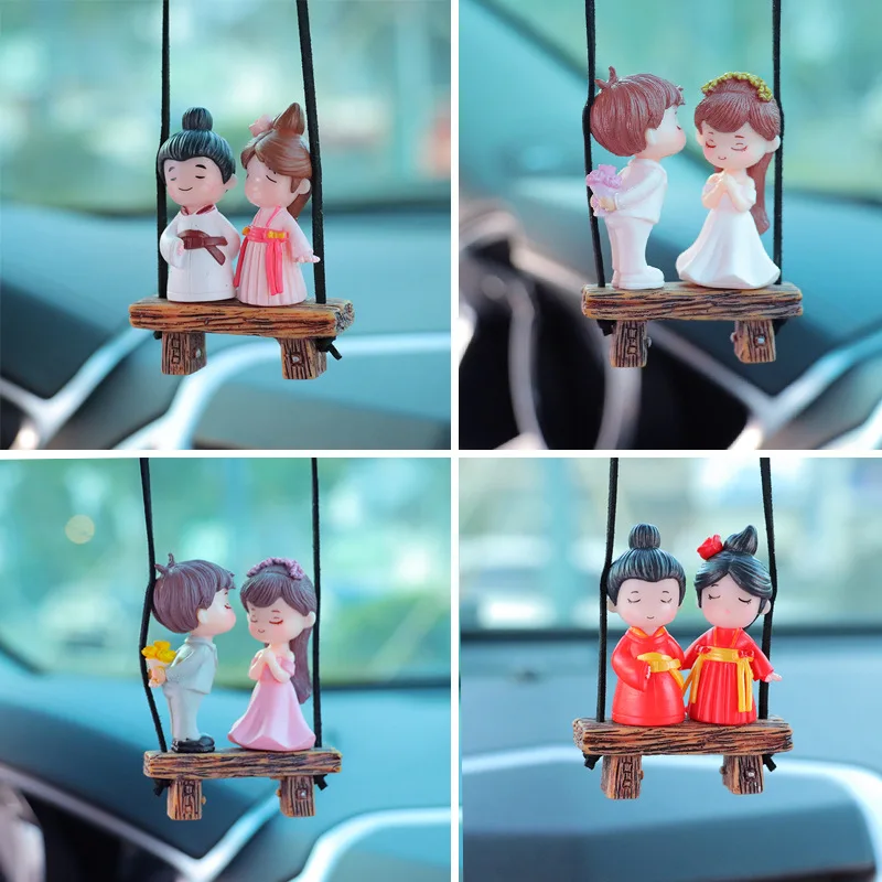 

Resin Swing Couple Car Decoration Wedding Dress Figure Car Rearview Mirror Pendant Chinese Ancient Costume Figure Model Gift