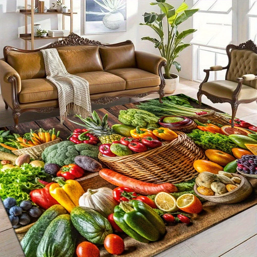 1pc Rustic Vegetable Fruit Pattern Area Rug, Washable, Non Slip & Wear Resistant, Cozy Home Decor, Ideal for Thanksgiving