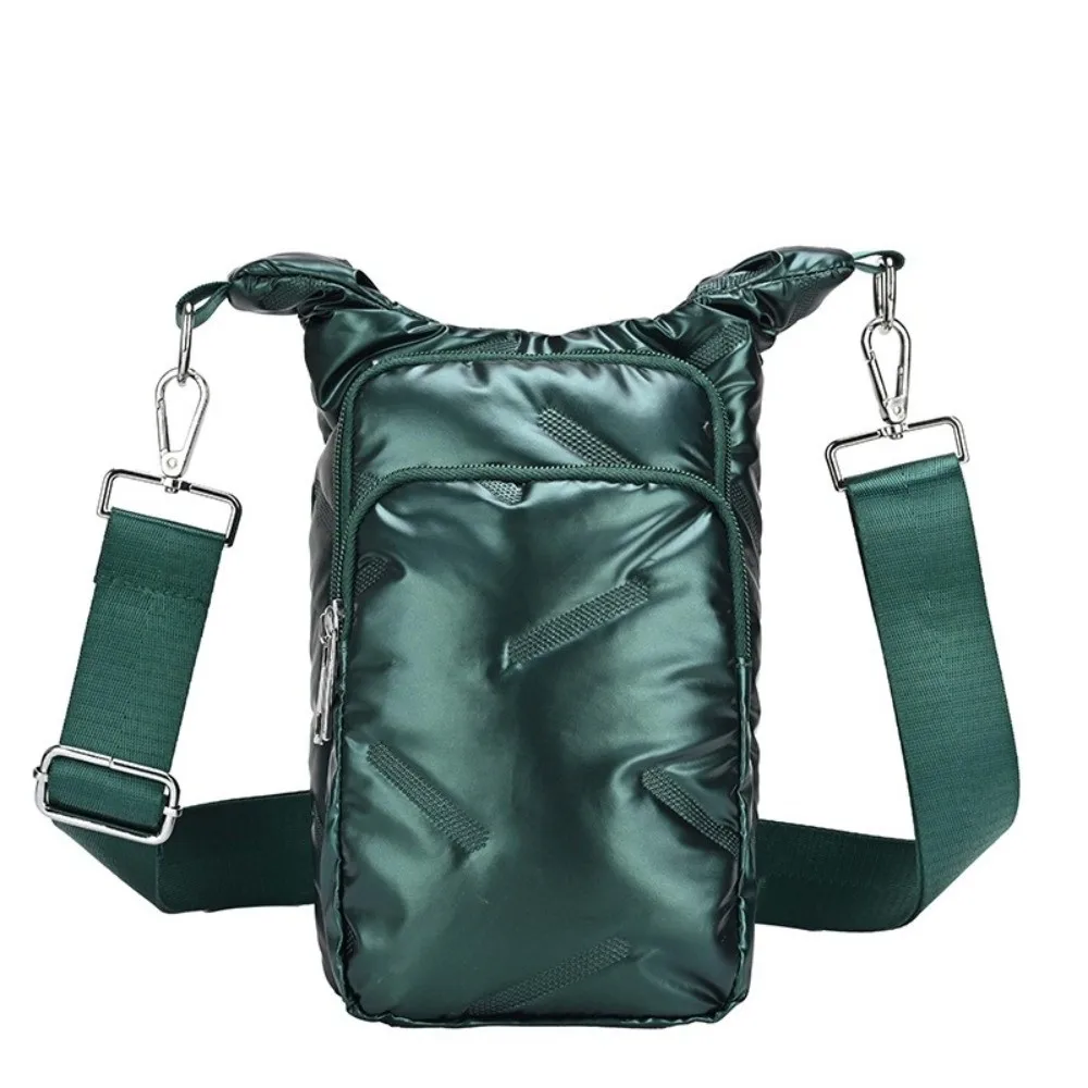 Large Capacity Water Bottle Holder Bag Adjustable ‌Quilted ‌Phone Crossbody Bag Phone Purse Puffer Sling Bag Autumn Winter