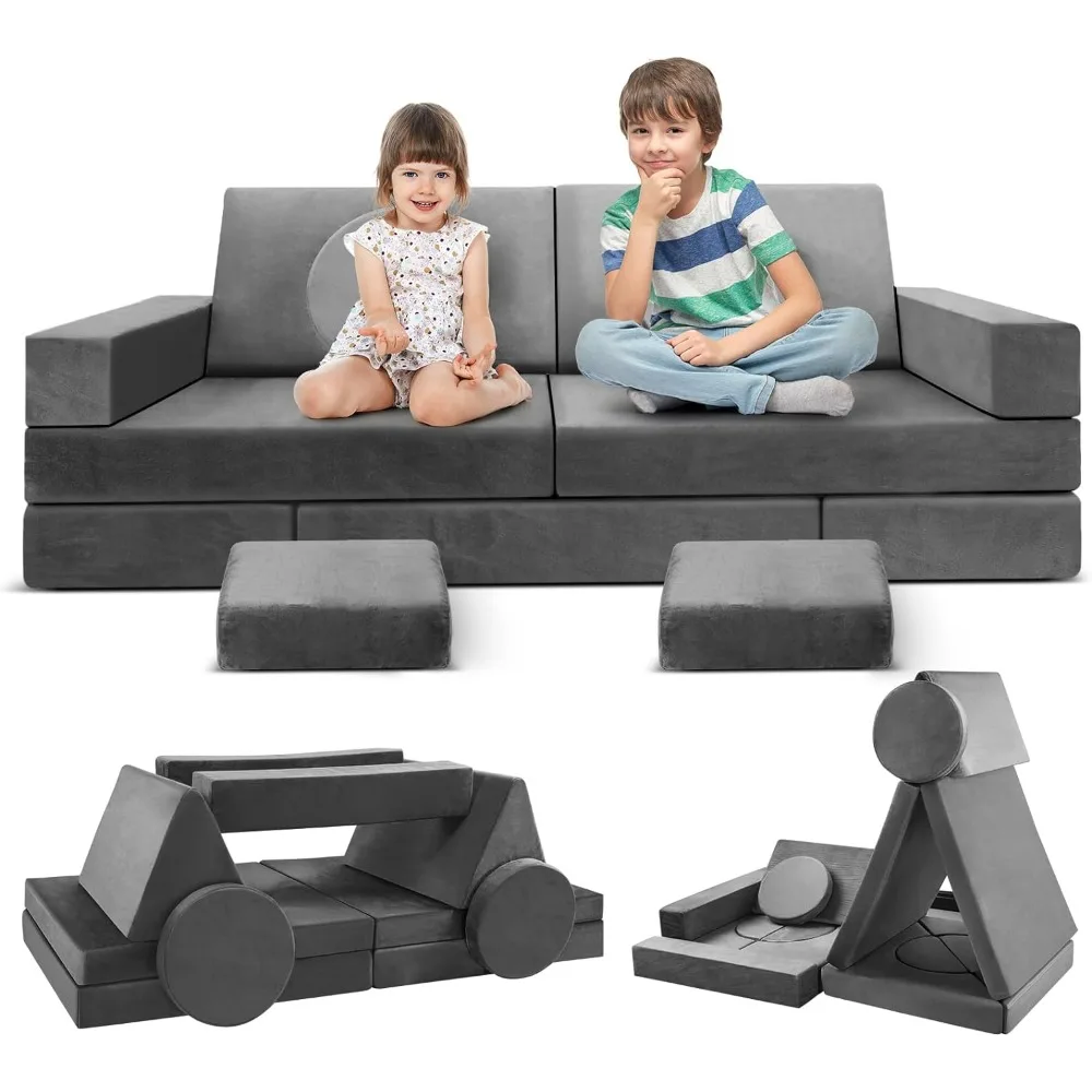 

Modular Kids Play Couch, 18pcs Toddler Floor Sofa, Sectional Couch for Children, Fortplay Bedroom and Playroom Furniture