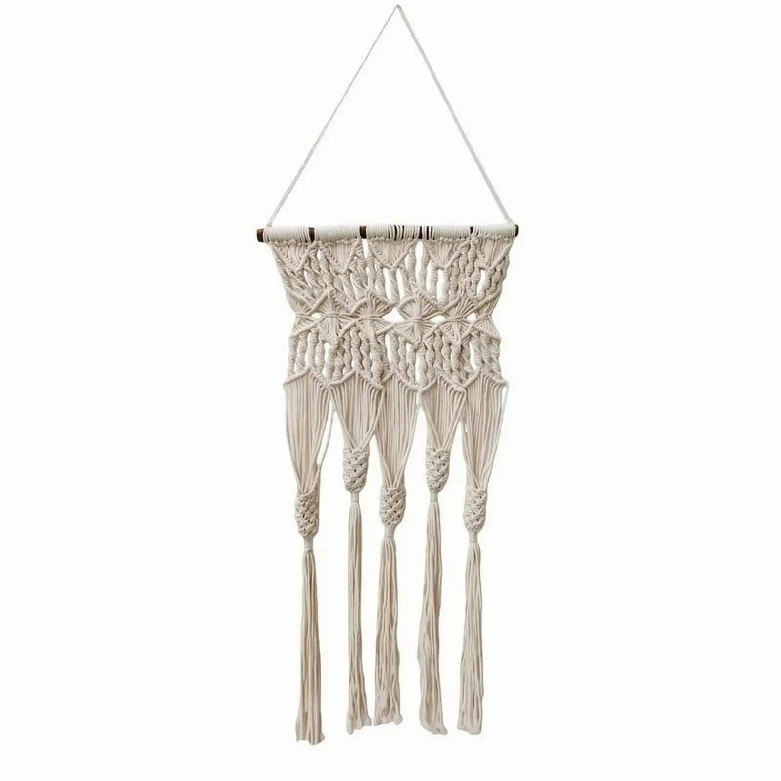 Macramé Wall Art with Wooden Rod Bohemian Macramé Wall Hanging Boho Woven Tapestry Artisan-Made Handmade for Living Room