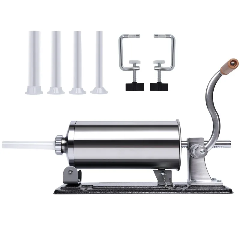 Stainless Steel Sausage Maker, 8LBS Horizontal Meat Sausage Stuffing Machine with 8 Filling Nozzles Attachment for Professional