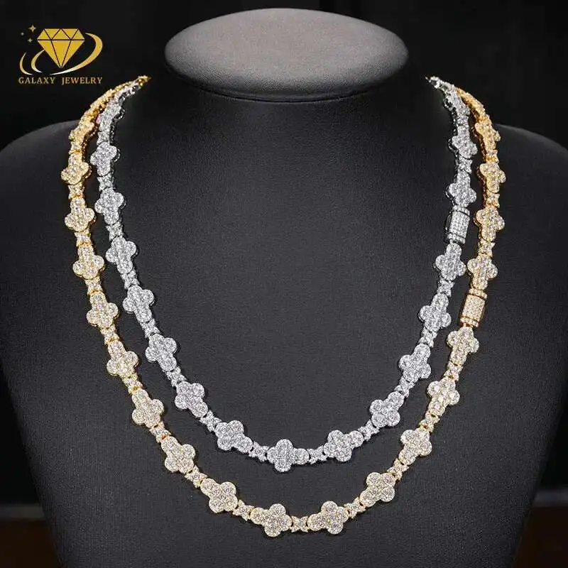 Iced Out Jewelry 10mm 925 Silver Chain GRA Certificate Diamond Moissanite Cuban Link Chain Cross Flower Bracelet Necklace