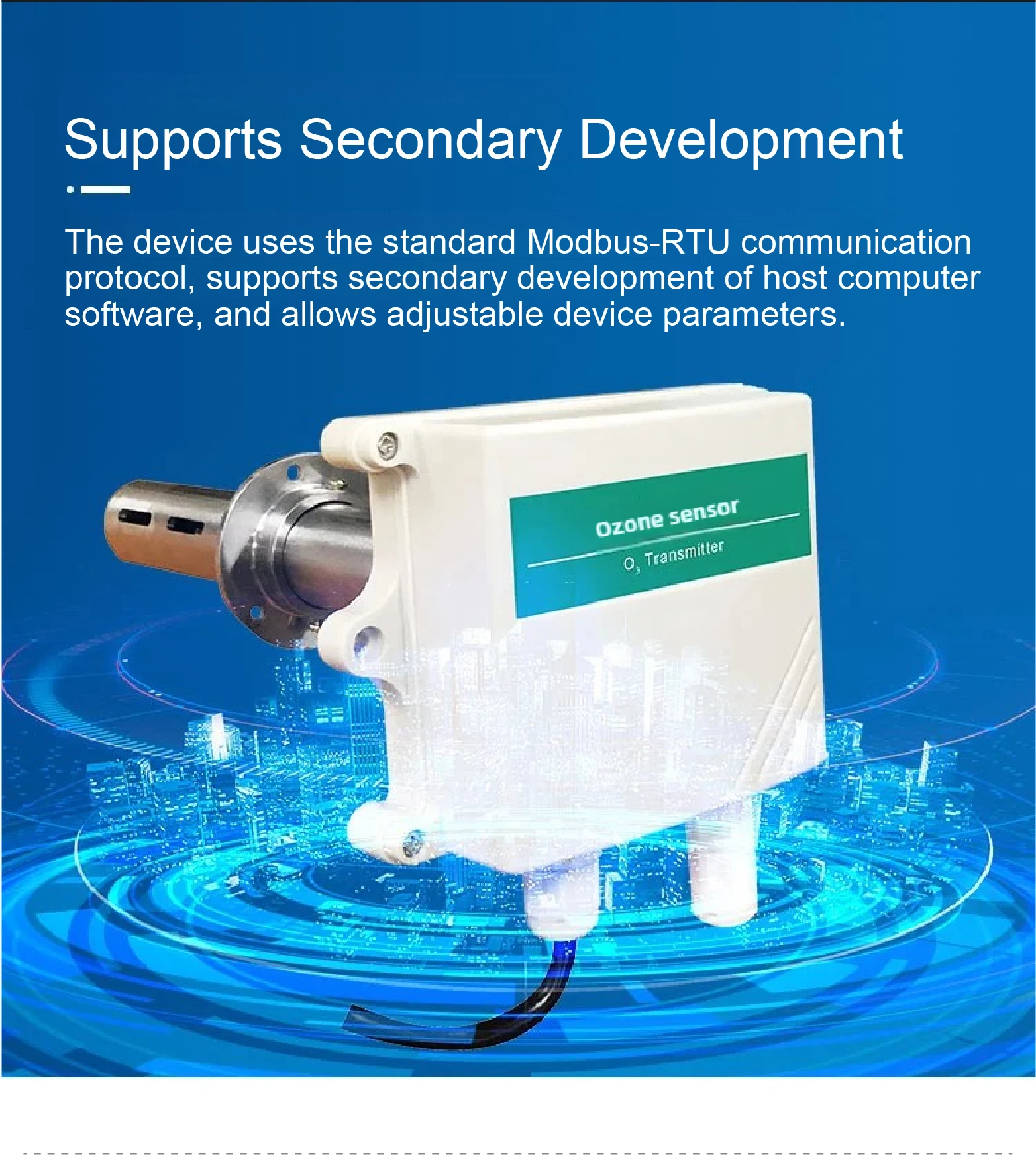 RS485 4-20mA QT-G10QS Duct Type Ozone Sensor Transmitter 0-10V O3 Detector Range 0-10ppm 0-100ppm Fixed Transmitter  IP65