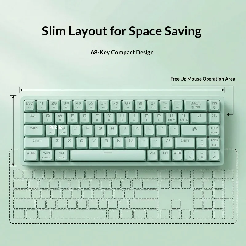 Generic 68 Keys Mechanical Keyboard Green Switch Mixed Light Backlit Compact Gaming Office Keyboard