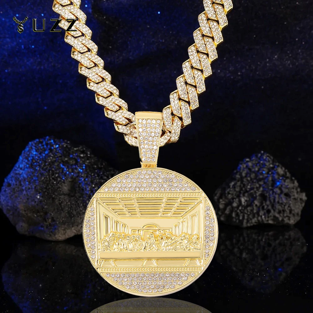 New Last Supper Pendant Cuban Chain Necklace With 14mm Iced Out Chain Fashion Hip Hop Men Charm Pendant Tennis Necklaces Jewelry