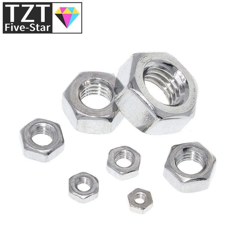 TZT 10/30pcs 304 Stainless Steel Hex Hexagon Nut Metric thread DIN934 M2 M2.5 M3 M4 M5 M6 M8