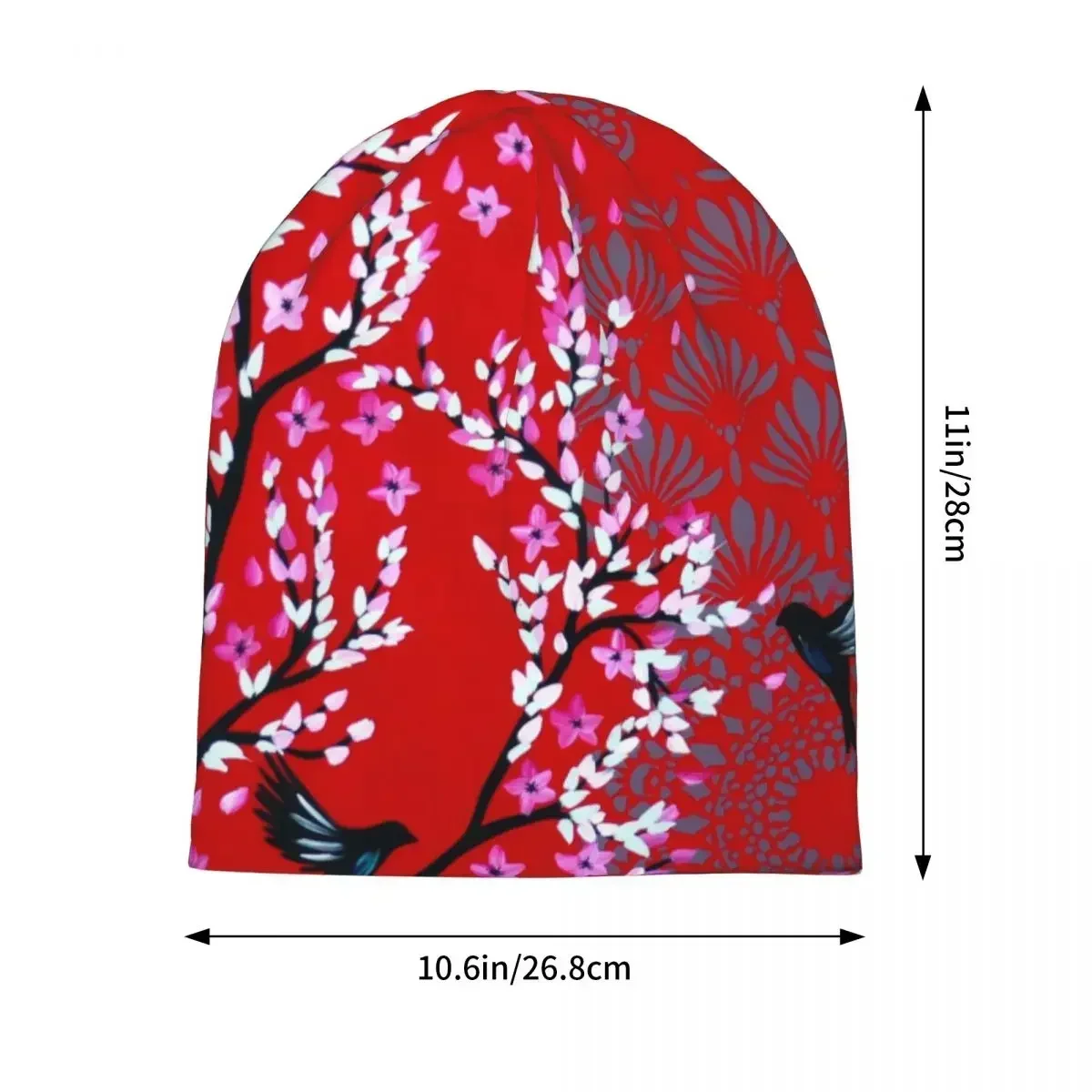 Red Cherry Blossom Warm Knitted Cap Hip Hop Bonnet Hat Autumn Winter Outdoor Beanies Hats for Men Women Adult