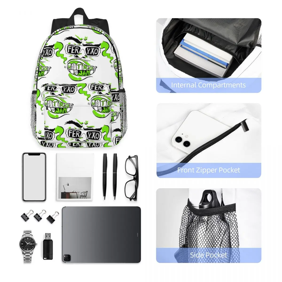 Feid Ferxxo Singer Tour Logo Fun Music Album Backpack Daypack Large Capacity BookBag Shoulder Bags for Men Women School Bag
