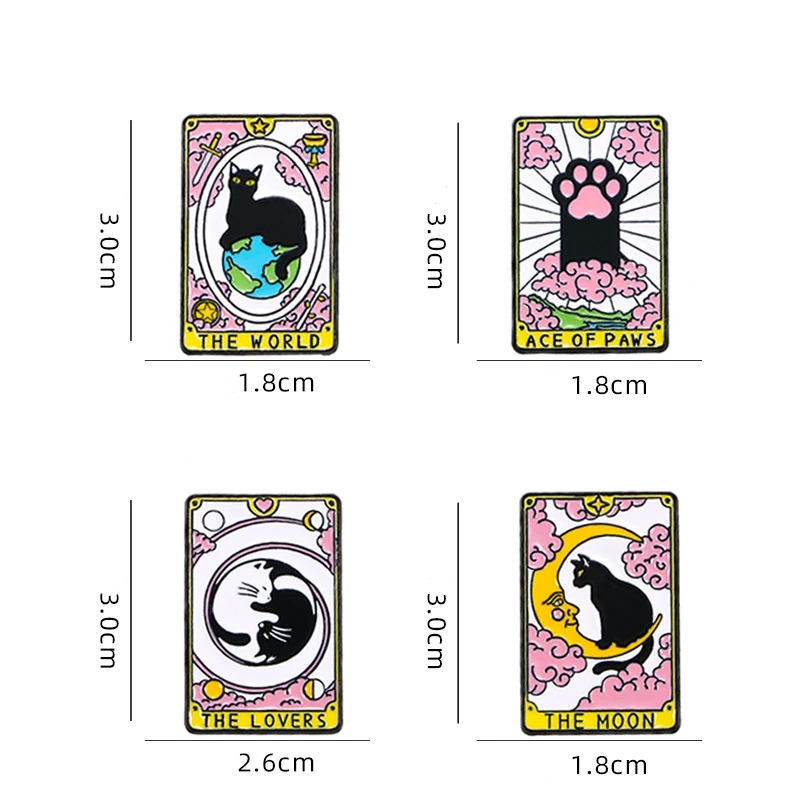 4pcs Exquisite Cartoon Cat Tarot Card Enamel Brooch Creative Pink Lapel Pin Badge Backpack Clothing Hat Accessories