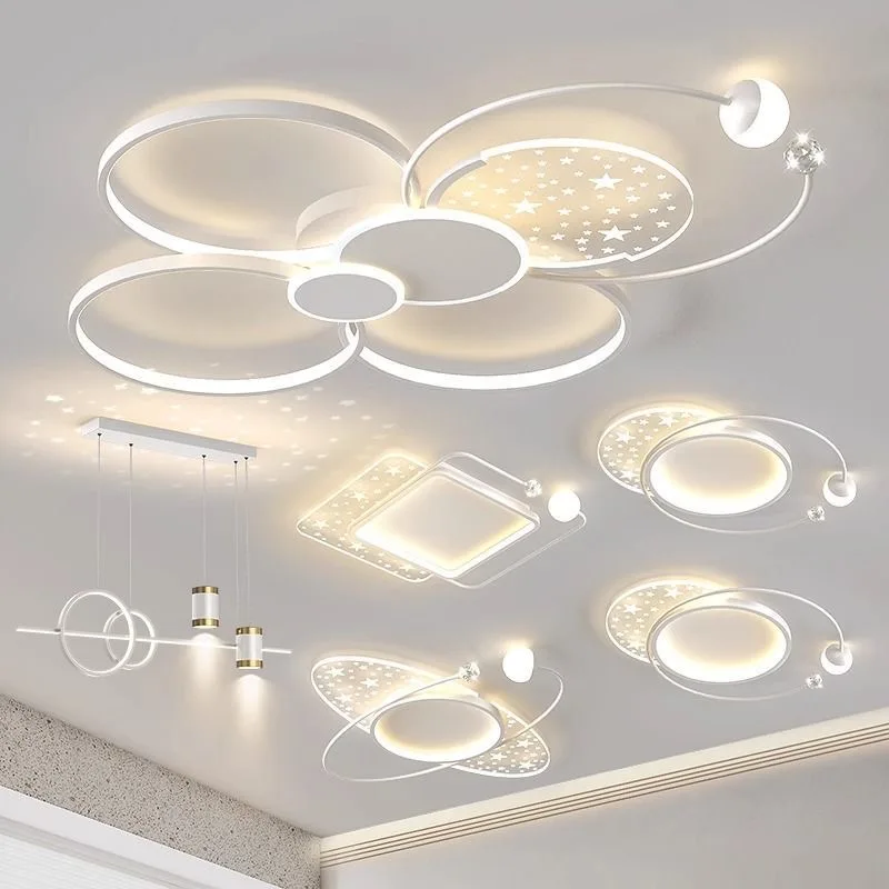 Round Living Room Led Chandeliers Luxury Bedroom Full of Stars Gold Chandelier Simple Modern Atmosphere Flush Mount Ceiling Lamp