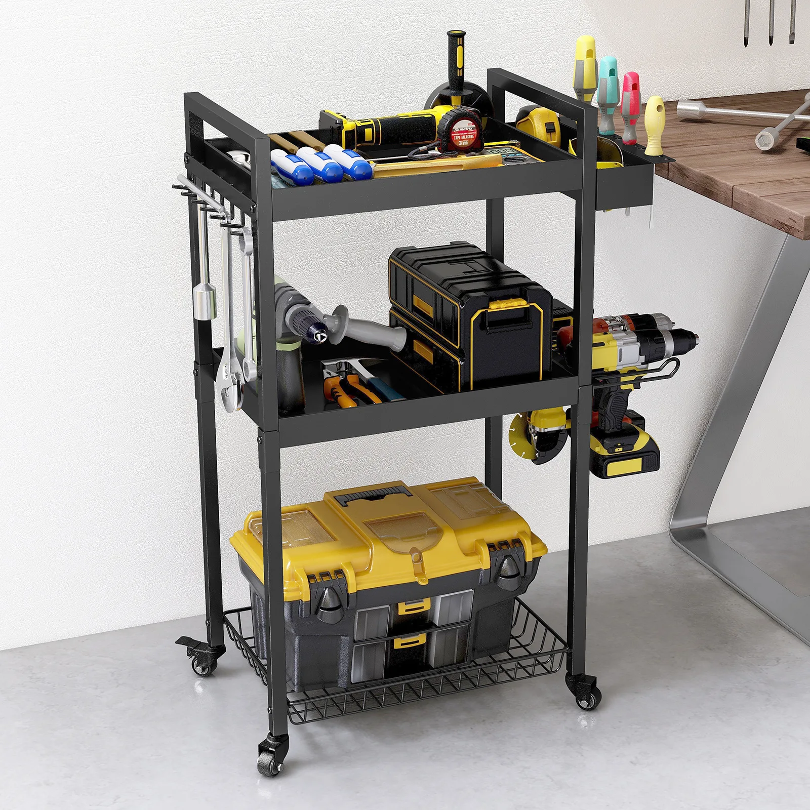 

Floor tool storage rack wrought iron hand drill screwdriver tool holder mobile charging drill storage rack
