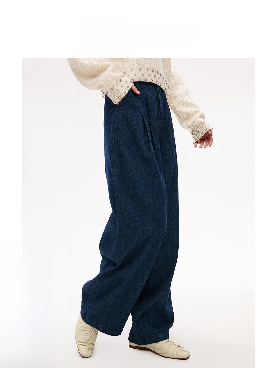 

SUD винтажные широкие джинсовые джинсы женские повседневные прямые брюки с эластичной резинкой на талии весна осень универсальные хлопковые саржи