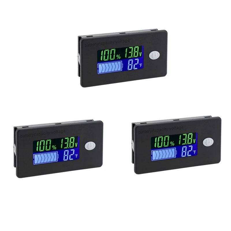 5X Battery Capacity Monitor,10-100V Battery Meter, 12V 24V 48V Percentage Voltage Fahrenheit Temperature Indicator Meter