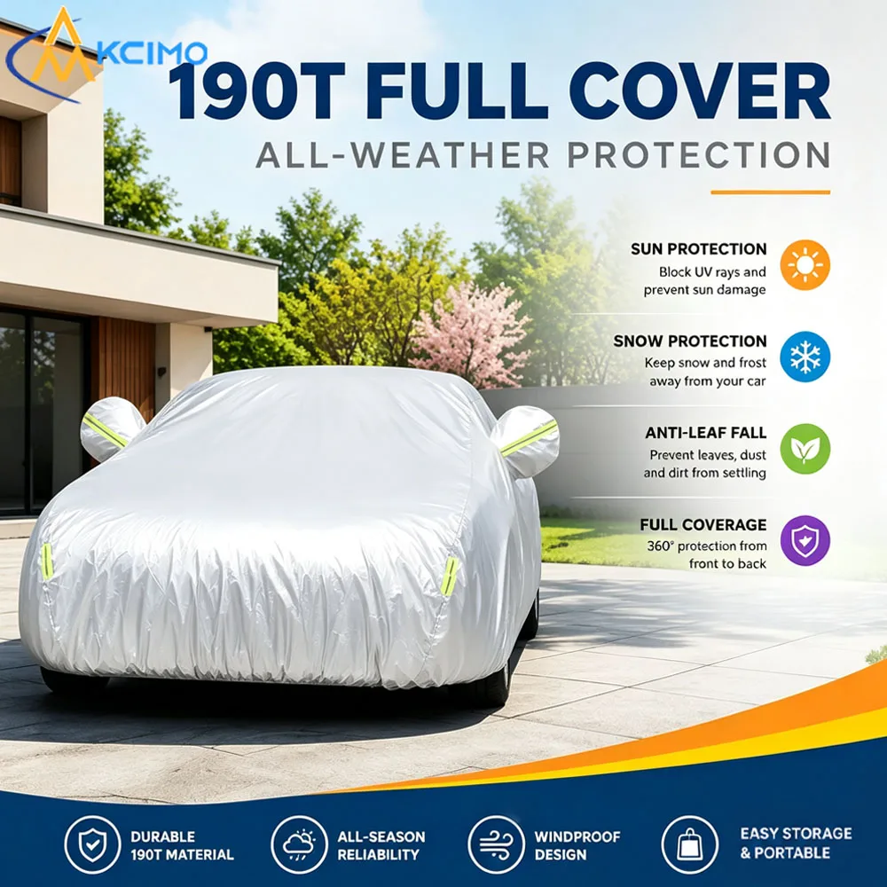 190T Full Car Cover Silver Coated High-Quality Outdoor Sunshade Protector for Hatchback Sedan Auto Exterior Accessories
