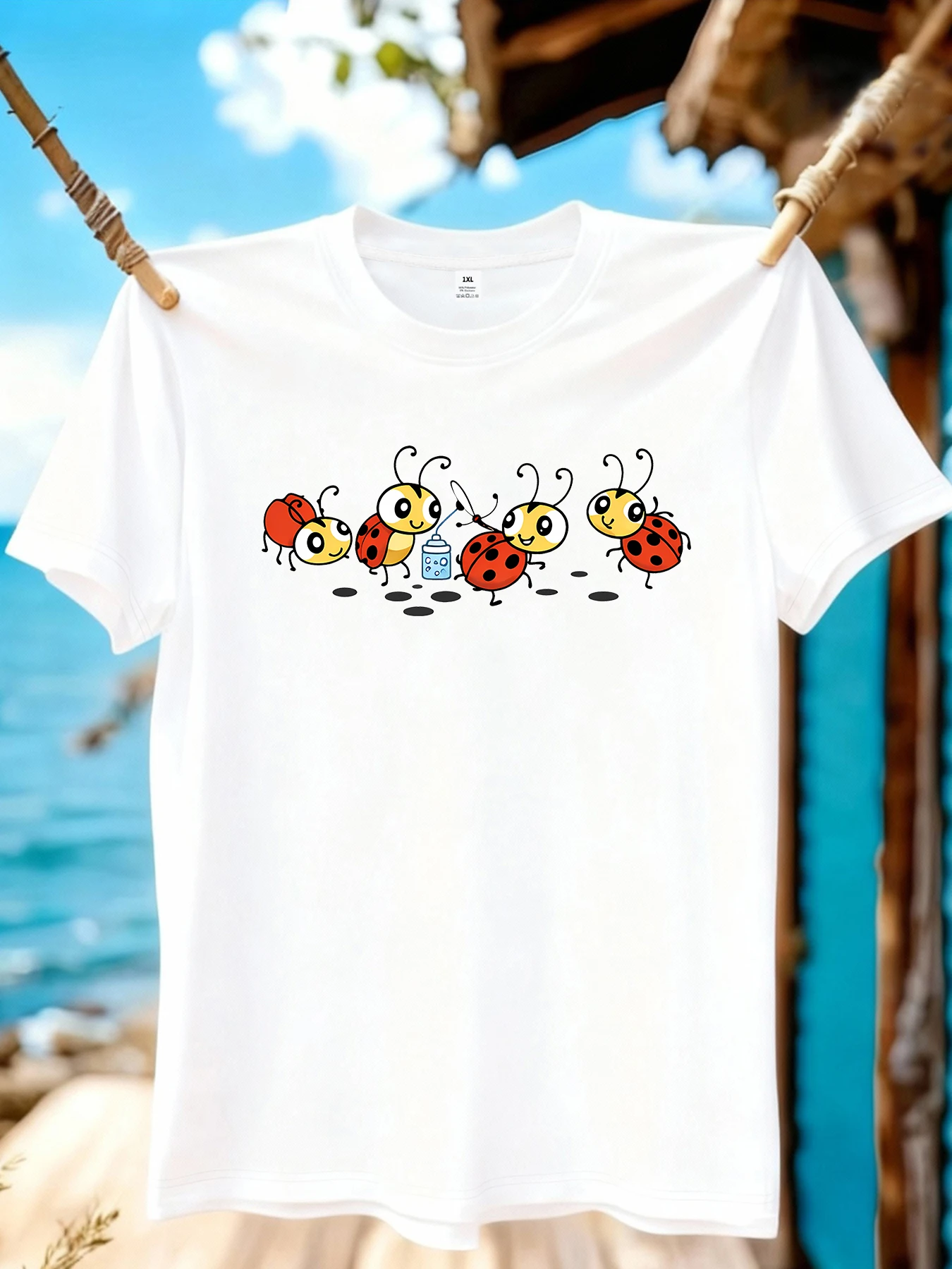 

【WZM10998】Женская футболка больших размеров с принтом семизвездчатой божьей коровки, с круглым вырезом, летняя, повседневная, с короткими рукавами, в уличном стиле, универсальная.