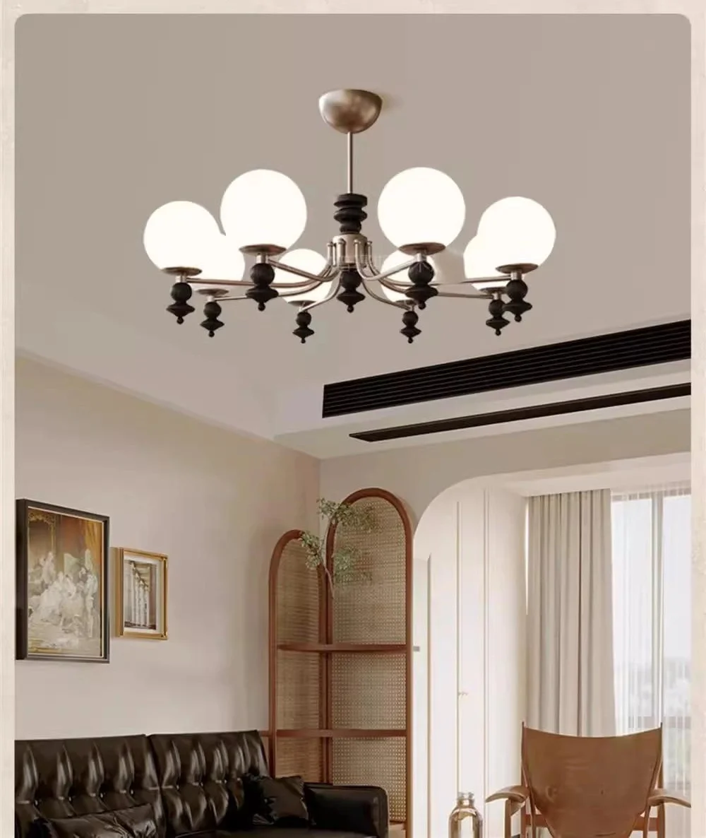 American Glass E27 LED Chandelier Foyer Nickel Pendant