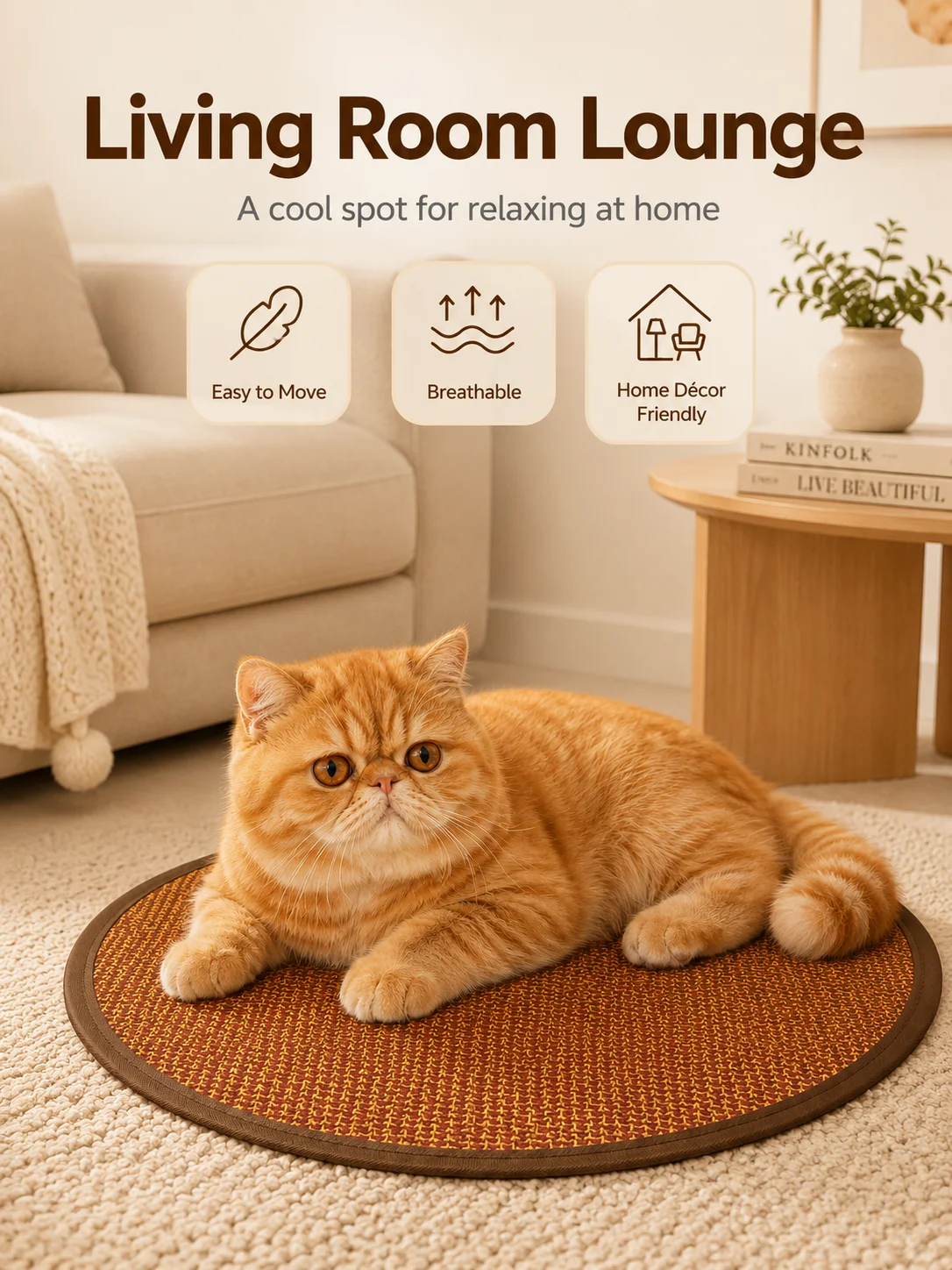 Dog Cooling Mat for Small Dogs Round Woven Summer Pet Pad