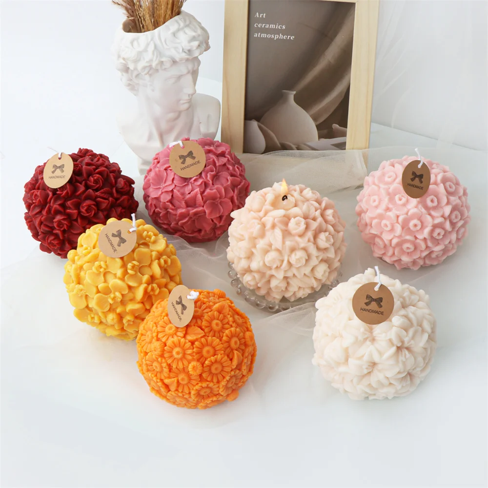 3D Blume Ball Kerze Silikon Form Rose Sonnenblume Blume Kugel Duftkerze Gips Seife Formen DIY Valentinstag Dekor