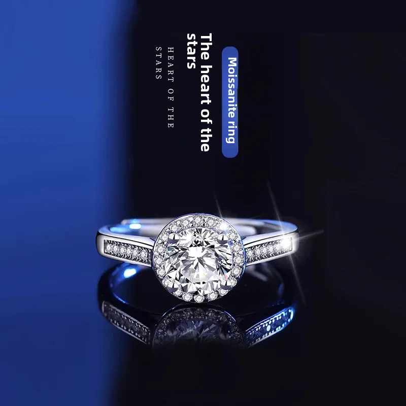 

New Women'S S925 Silver Mozambique Diamond Ring, 1 Carat, Niche Luxury, Open Mouth Design, Fashionable Couple, Men'S Proposal