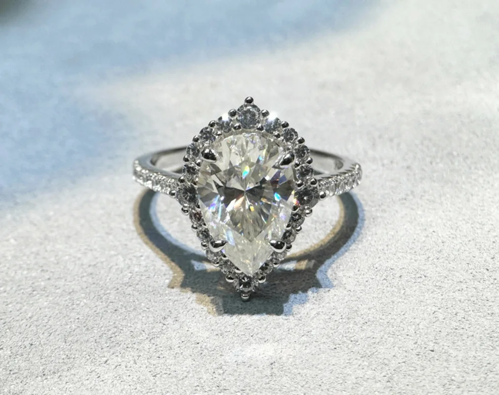 الكمثرى قطع 4ct D اللون مويسانيتي خاتم الماس 925 فضة حفل زفاف الفرقة خواتم للنساء مجوهرات الزفاف الخطوبة