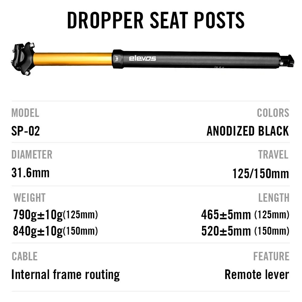 Elevos MTB Dropper Seatpost 31.6mm 125mm/150mm Down Pull Internal Cable Remote Control Adjustable Suspensin Seatpost