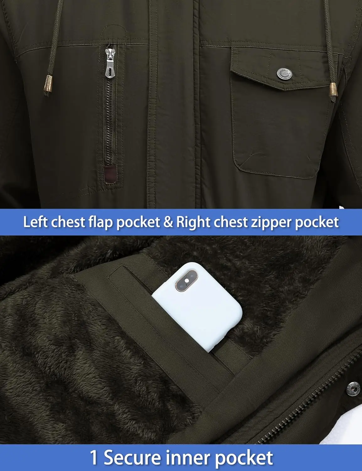 TACVASEN Men's Winter Jacket Cotton Military Jackets Fleece Lined Thick Work Coats Warm Cargo Jackets with Hooded