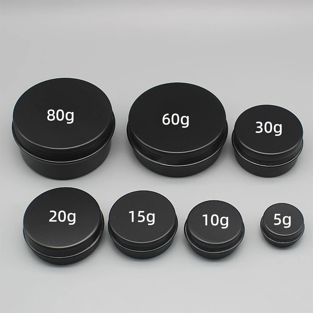 5/10/15/20/30/50/60/80/100/150g Black Empty Aluminum Box Lids Silvery Tin Cans Roundnd Metal Box Empty Ceam Jar Cosmetic Box