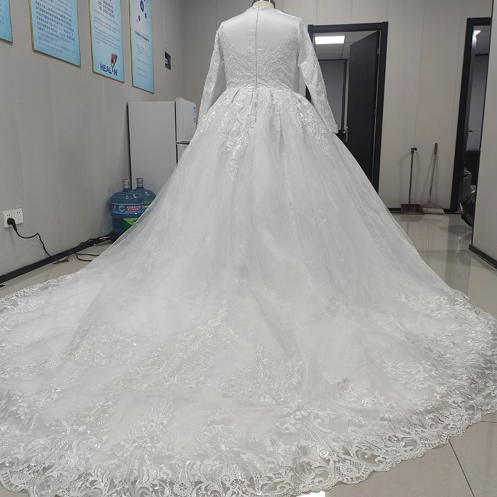 Kadisua abito da sposa di lusso per le donne immagine reale a maniche lunghe Plus Size Appliques cappella treno o-collo abiti de novia 2024