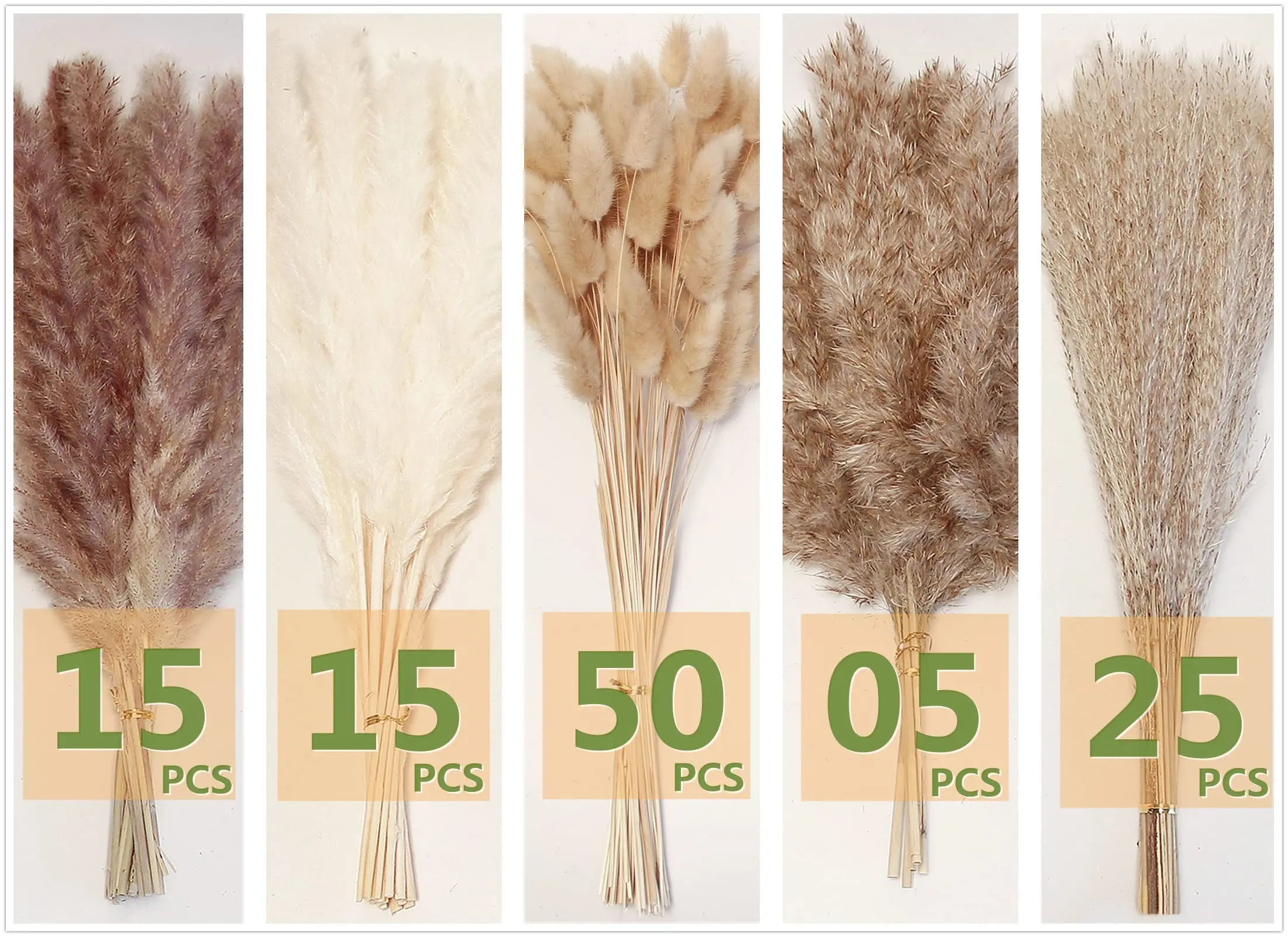 110Pieces Pampas Grass with White Rabbit Tail Dried Flowers Artificial Flowers for Bathroom Decorations,Office,Baby Shower Decor